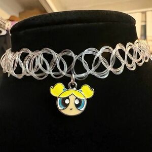 The Powerpuff Girls Bubbles Charm Blue 90s Y2K Stretchy Tattoo Choker Necklace